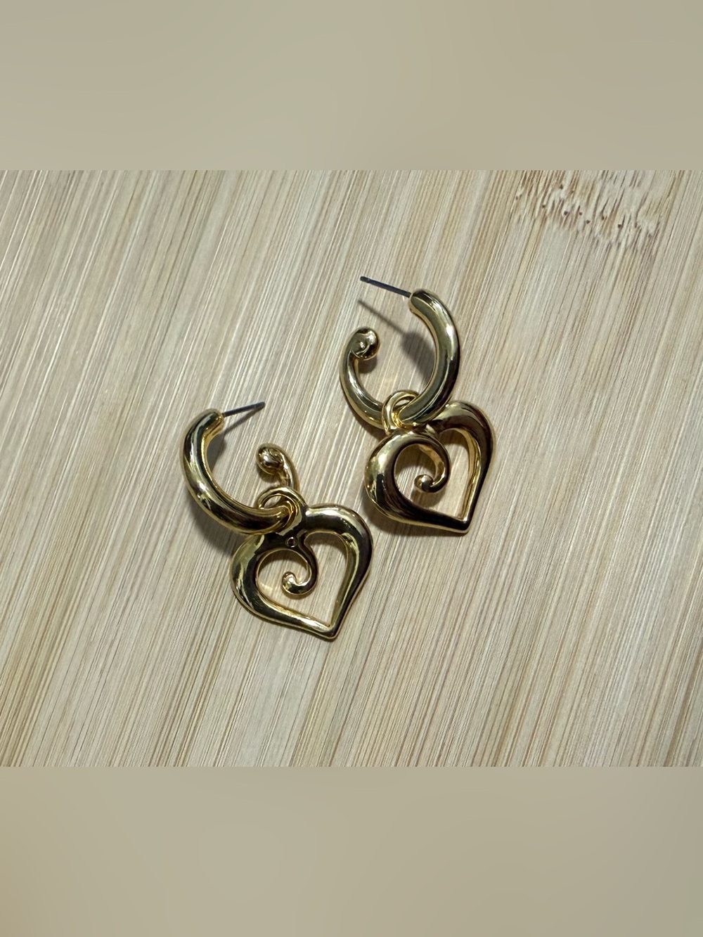 Gold Tone Heart Hoop Drop Earrings